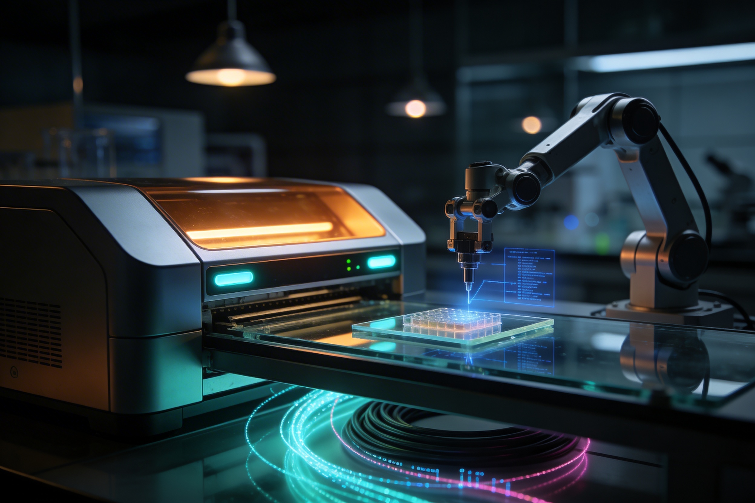 Next-generation genome sequencing machine with robotic precision arm